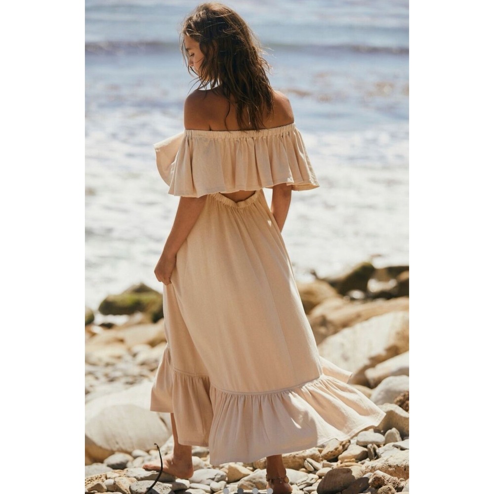 Free People Tan Off-Shoulder Midi Dress